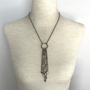 Retired Brighton Silver Plated Joilet Crystal Infinity Tassel Necklace 17" - 19"